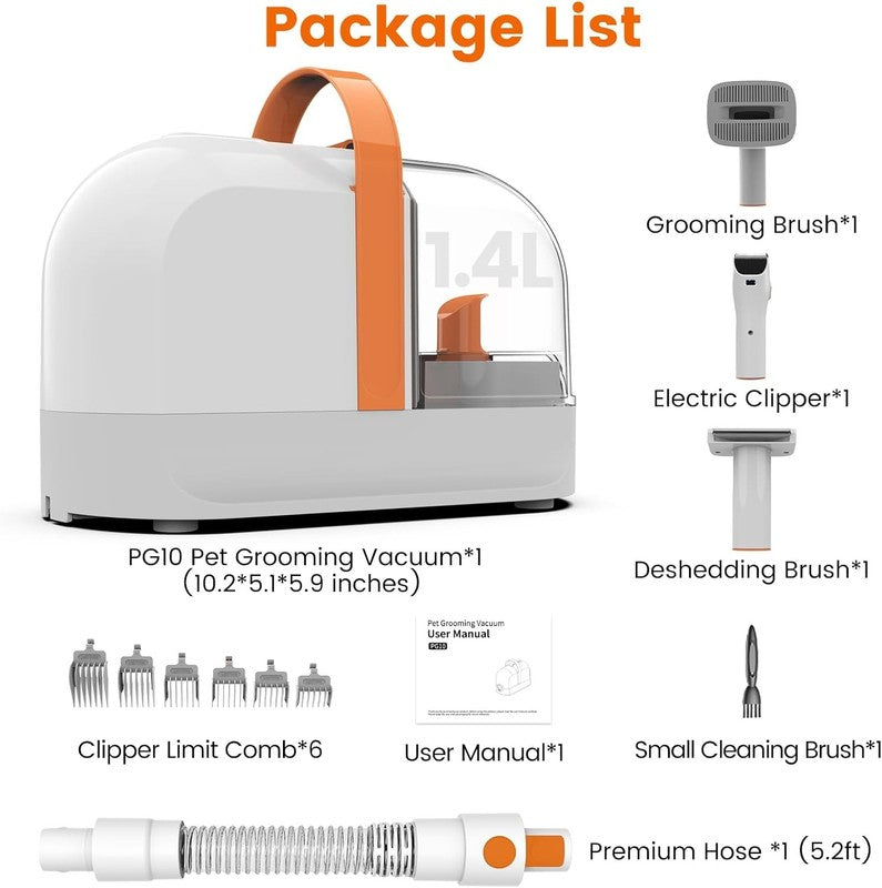 Dog Grooming Vacuum Kit with Clippers & Low Noise Shedding Brush, PG107