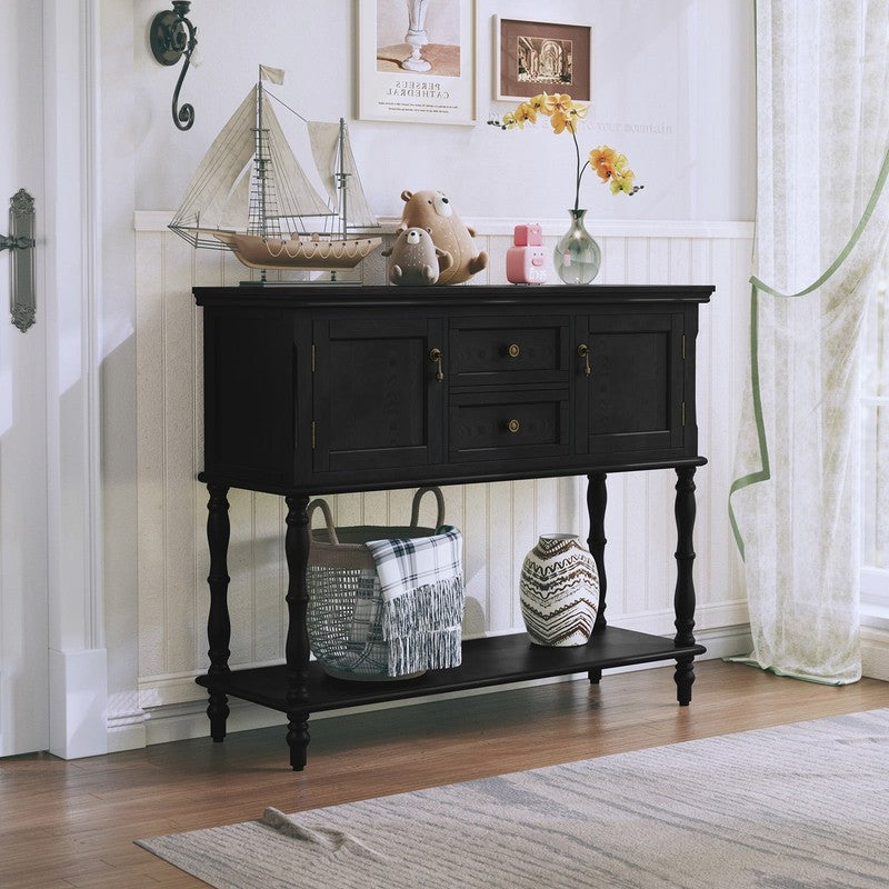 42” Farmhouse Modern Console Table Entryway w/ Storage Shelf Black5