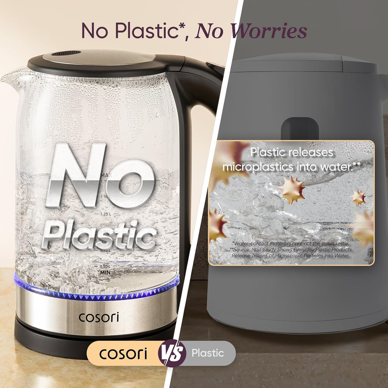 1.7L Glass Electric Kettle No Plastic Contact 1500W Auto Shut Off Black3