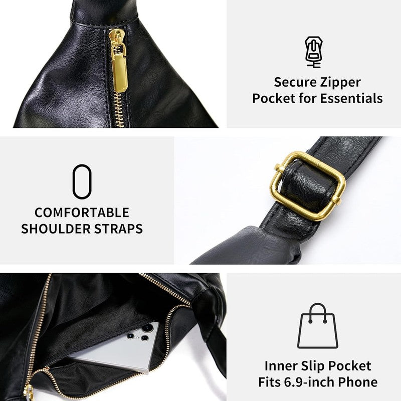Hobo Bags for Women Vegan Leather Soft Foldable Shoulder Slouchy Tote Purse2