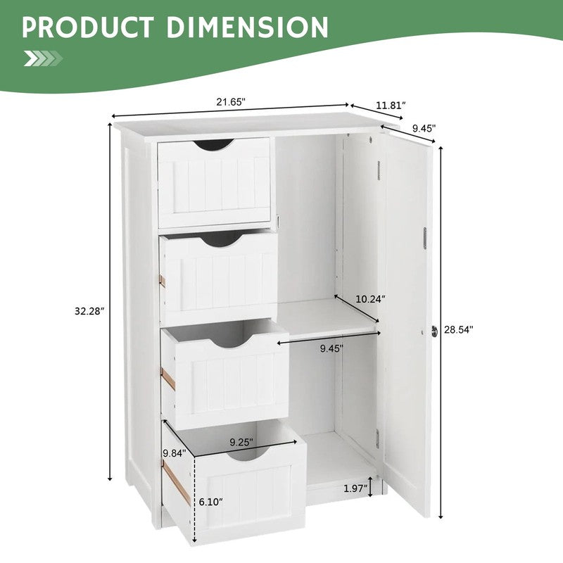 Wooden Bathroom Floor Storage Cabinet with 4 Drawers Cupboard and Shelves6