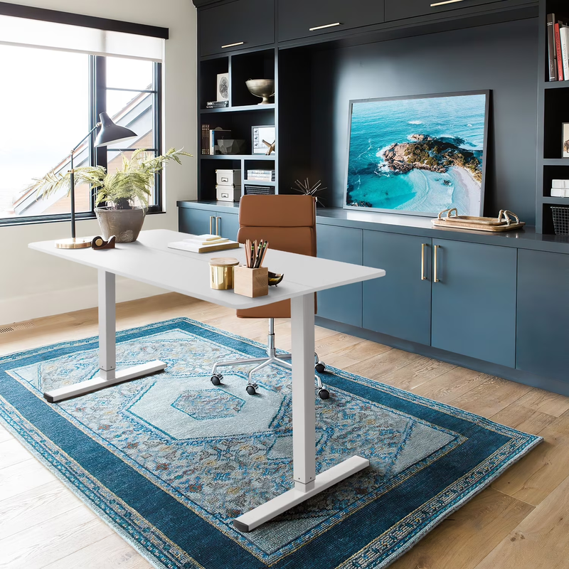 48"×24" Electric Height Adjustable Standing Desk T Shaped Metal White8