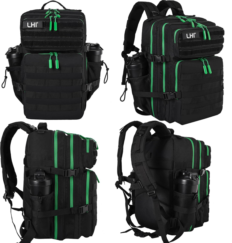 Military 45L Tactical Backpack Black Green Zipper MOLLE Travel Bag1