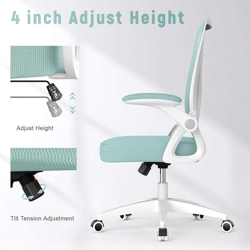 Ergonomic Mesh Office Chair Adjustable Height Flip Up Arms Lumbar Green3