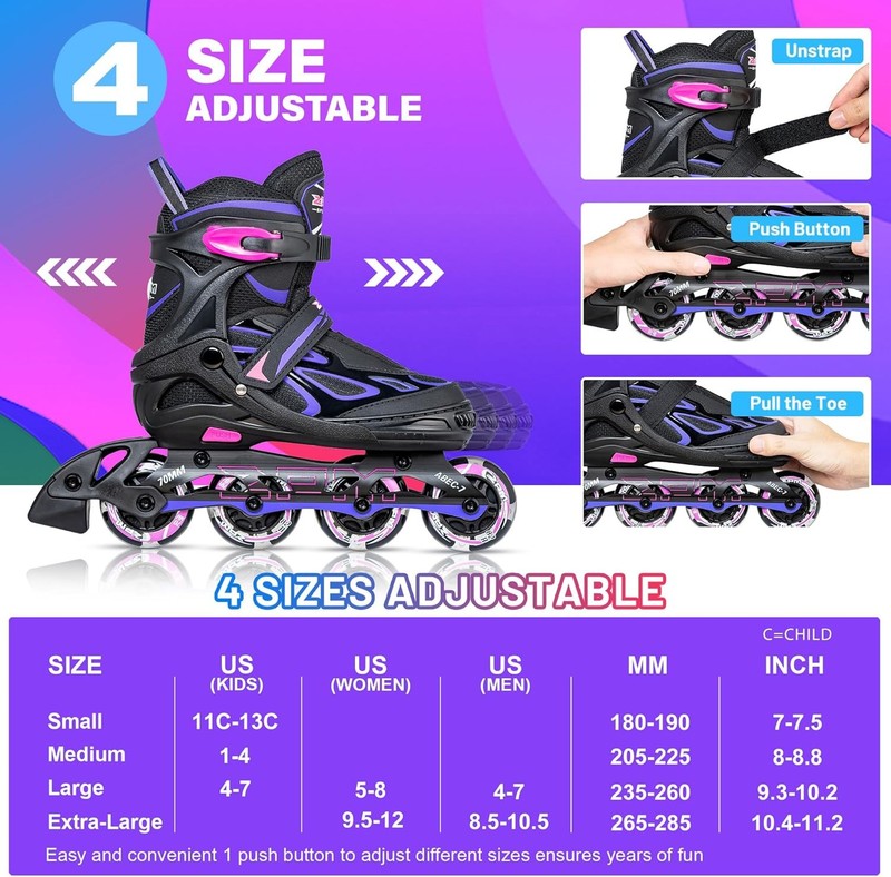 Vinal Girls Adjustable Flashing Inline Skates, All Wheels Light Up, Fun Illumina4