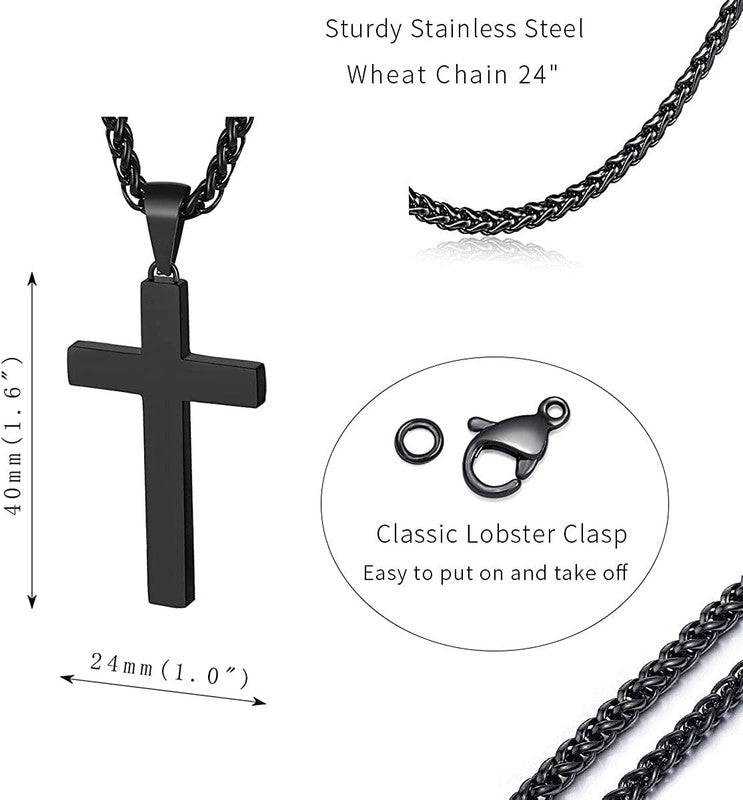 Black Cross Necklace for Men Stainless Steel Christian Pendant Gift for Teen Dad4