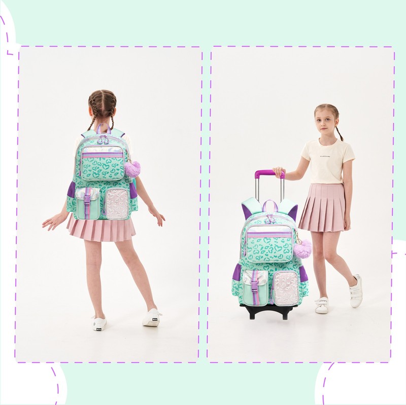 Kids Rolling Backpack with Wheels for Girls Teen,Trolley Roller Luggage with Whe2