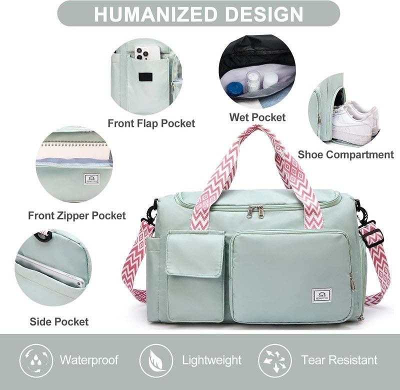 Women Gym Duffle Bag Travel Weekender Carry On w/ Shoe Compartment3