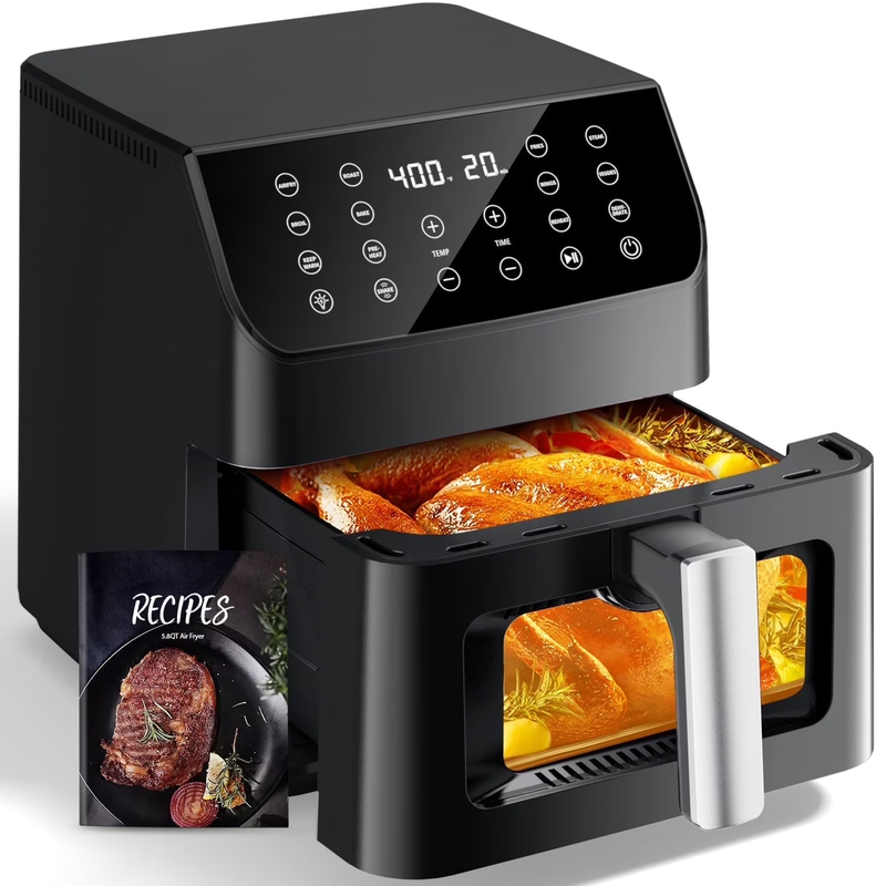 5.8QT Large Digital Air Fryer | 12 in 1, Clear Window, Flavor Lock, 40+ Recipes0