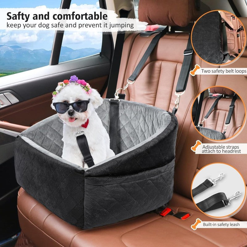 Dog Car Seat Small Dogs under 30lbs Washable Booster w/ Pockets Black/Grey2