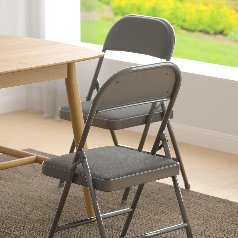 4 Pack Folding Chairs Grey Vinyl Padded Seat Steel Frame Indoor Outdoor7