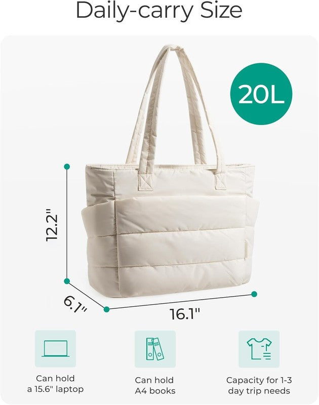 Puffy Tote Bag for Women Lightweight Shoulder Handbag w/ Compartments Travel Gym1