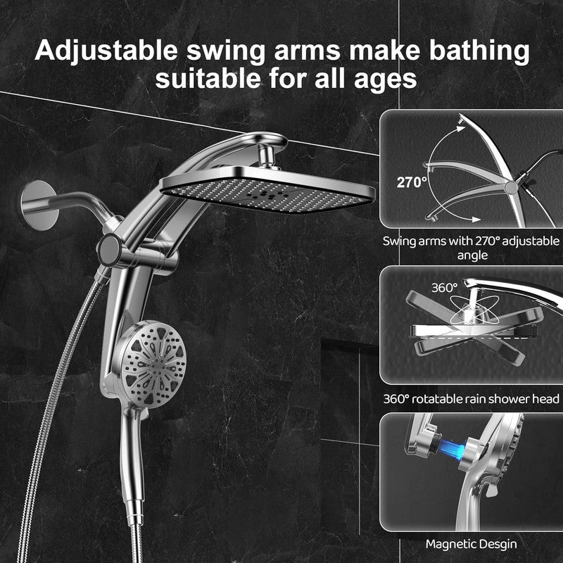 High Pressure Rain & Handheld Shower Head Combo w/ Magnetic Docking & Jets6