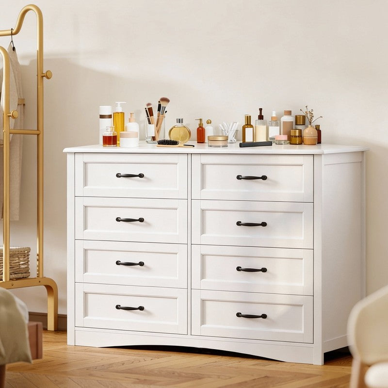 8-Drawer Dresser, White Chest of Drawers with Metal Handles, Multi-Functional St6