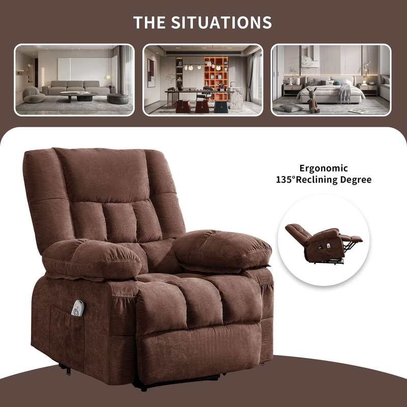 Power Lift Recliner Chair Heat Massage Infinite Position USB Port Brown4