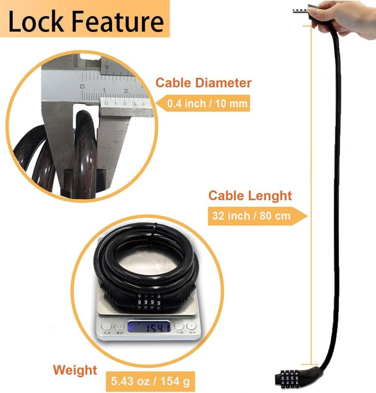 Long Coiled Security Resettable Combination Bike Cable 4 Digit Lock, Anti-Theft 2