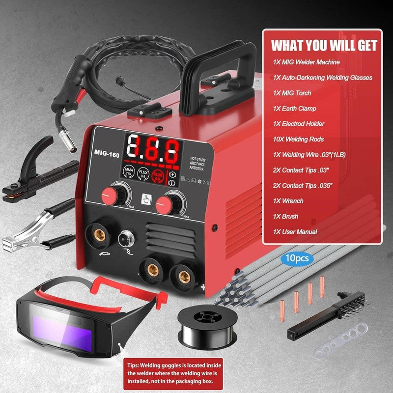 160Amp 3 in 1 Welder, Flux Core Welder/Lift Tig/Stick Welding Machine, Auto Dark7