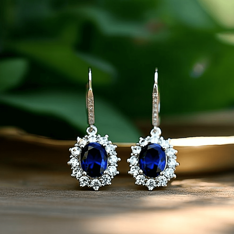 Sapphire Earrings 18K White Gold Plated Leverback for Women Sensitive Ears Gift5