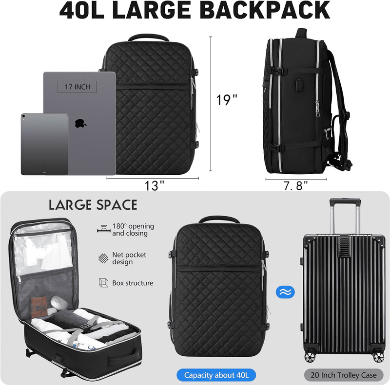 Travel Backpack for Women and Men, 40L Flight Approved Carry on Bag, Water Resis4