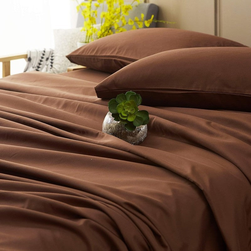 Super Soft 1800 Thread Count Microfiber Queen Sheets   4 Piece, Brown2