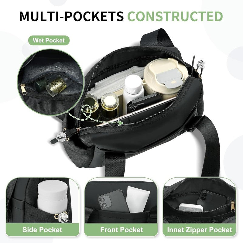 Mini Gym Bag Women Waterproof PU Fitness Tote Wet Compartment Black4