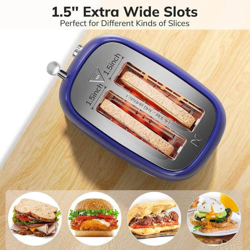 Retro 2-Slice Toaster Dark Blue - Stainless Steel, Bagel, Defrost, 6 Shade4