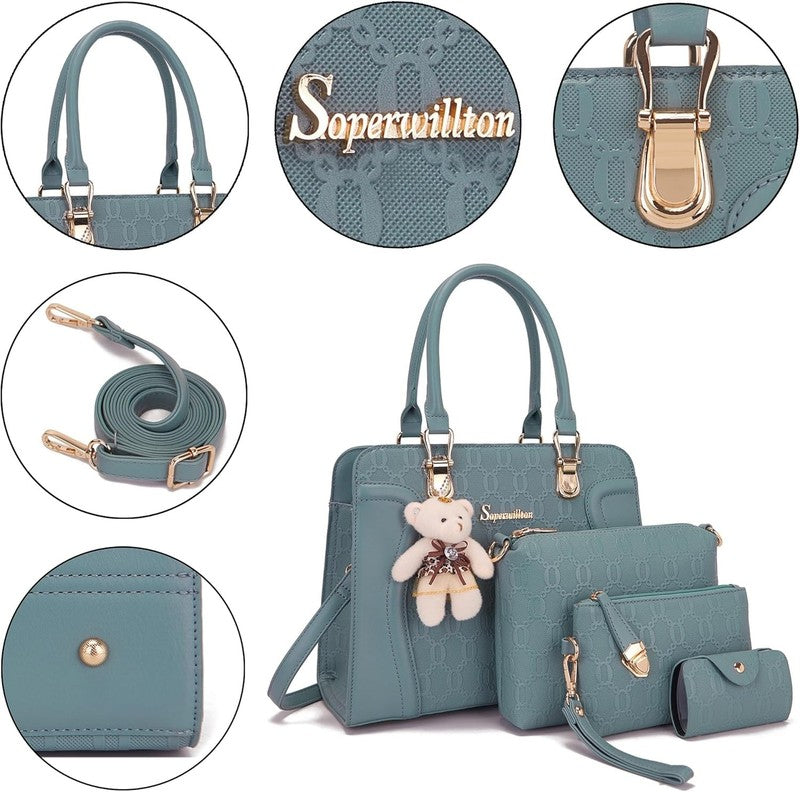 Women Fashion Handbag Set 4PCS Tote Shoulder Top Handle Satchel Purse3