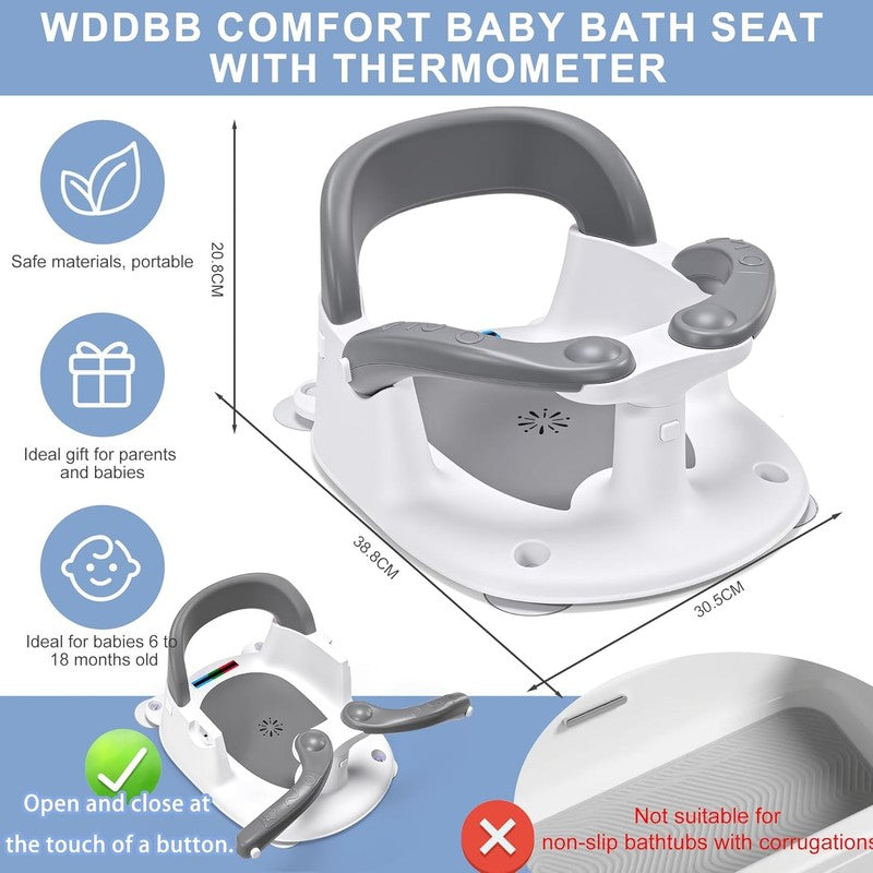 Baby Bath Seat 6M+, 360° Bath Chair with Safety Suction & Temp Card (Gray)4