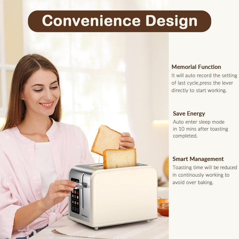 2 Slice Touchscreen Toaster, Stainless Steel, 6 Shade Settings, Wide Slots, Rehe4