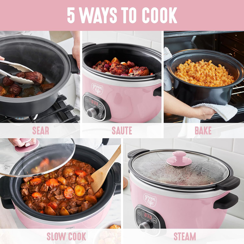 6QT Slow Cooker, Non-Toxic Pfas-Free Ceramic Nonstick Removable Interior Bowl, P5