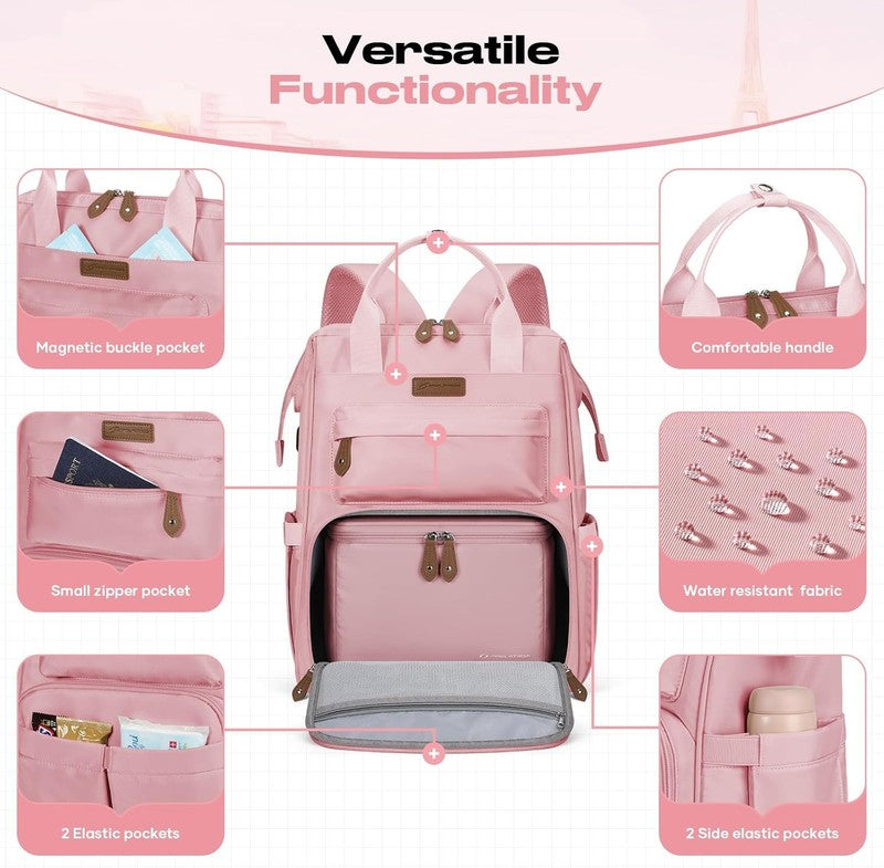 Travel Laptop Backpack 15.6 17.3" Nurse Work Bag w/ Lunch Box Pink2
