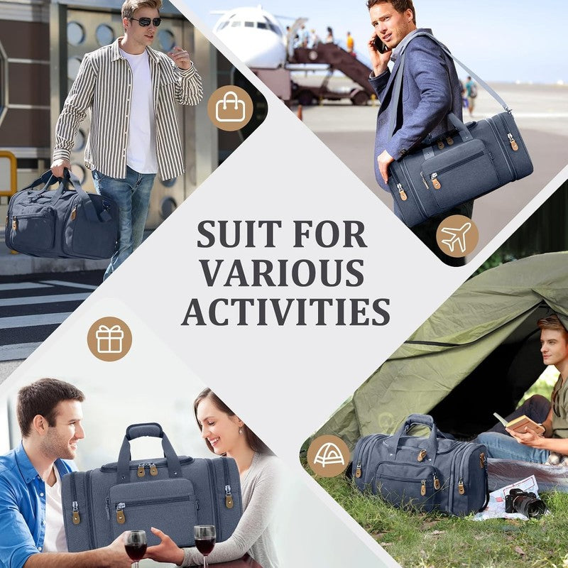 50L Canvas Duffle Bag Travel Expandable Weekend Overnight Duffel Denim Blue6