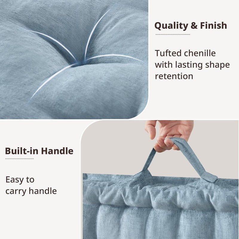 Large Tufted Floor Pillow 24"x24" Chenille Meditation Cushion Aqua1