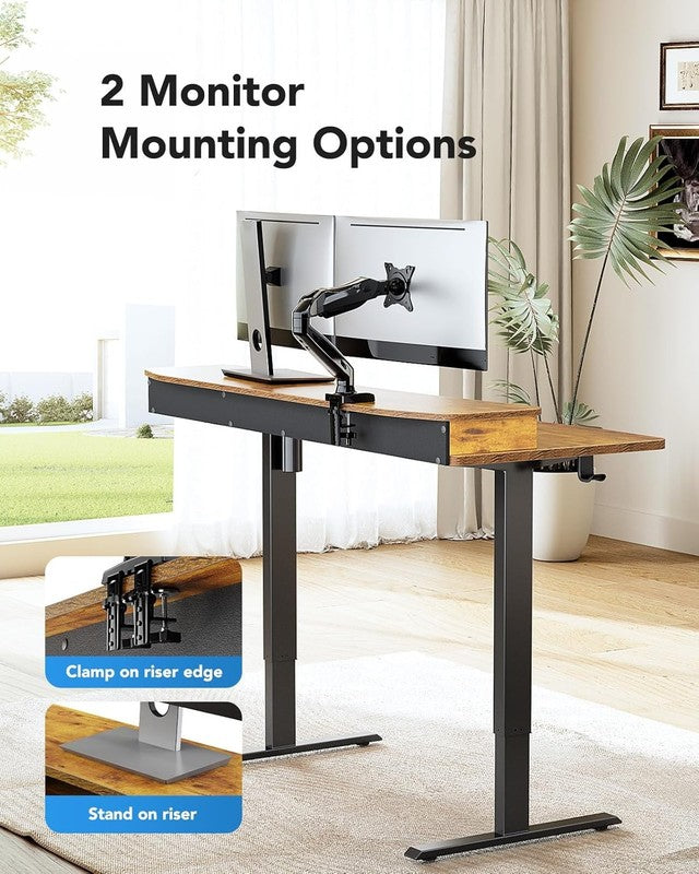 48x24 Electric Standing Desk w/ 2 Drawers 4 Presets Hooks Vintage Brown2