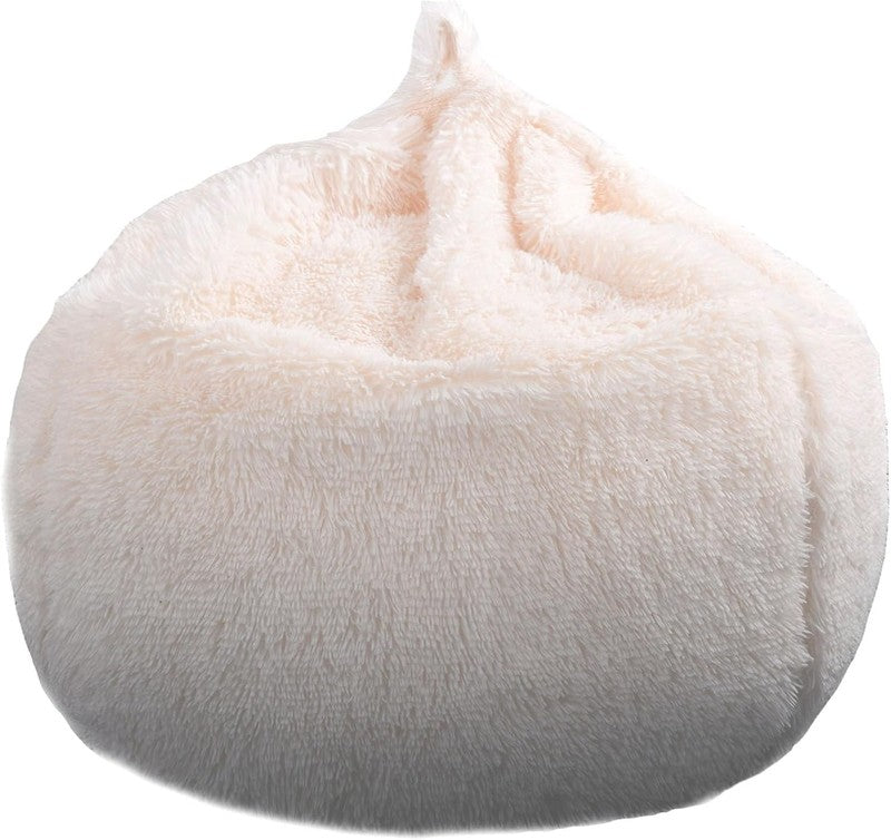 Fluffy Stuffed Animal Storage Bean Bag Cover Faux Fur Beige6