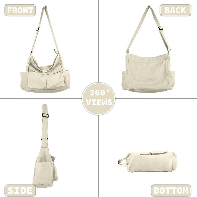 Canvas Messenger Bag Large Hobo Crossbody Multiple Pockets Shoulder Tote Unisex2