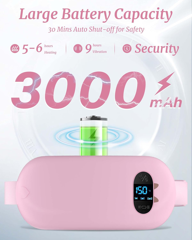 Portable Cordless Heating Pad Back Pain Belt 6 Heat Vibrating Modes Pink5
