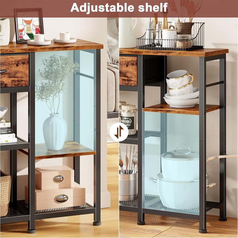 44" Industrial Entryway Console Table Sofa Table Metal Mesh Rustic Brown5