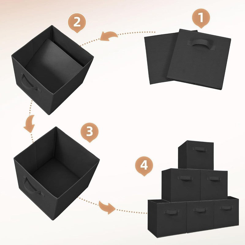 6 Pack Black Fabric Storage Cubes with Handles, 11 Inch Foldable Bins5