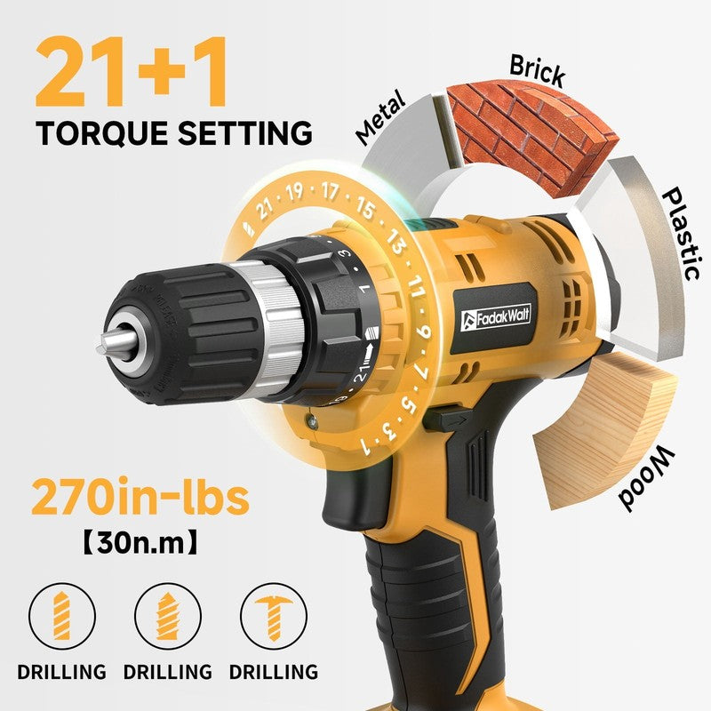 20V Cordless Drill Set 30Nm 21+1 Clutch 3/8in Keyless Chuck Battery Charger2
