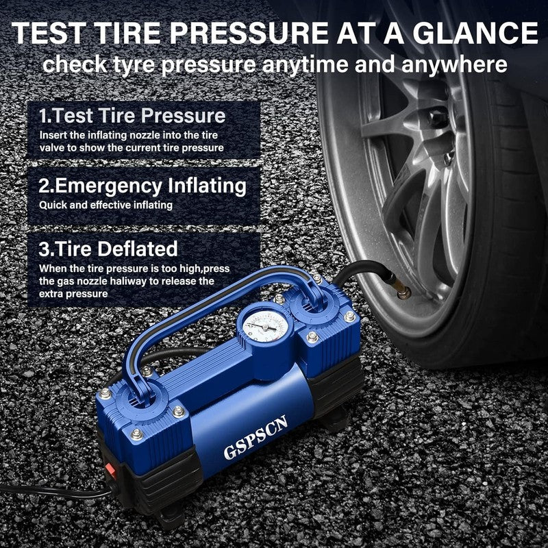 Blue Heavy Duty Tire Inflator 150PSI | 12V Metal Air Pump w/Bag & Adapter3