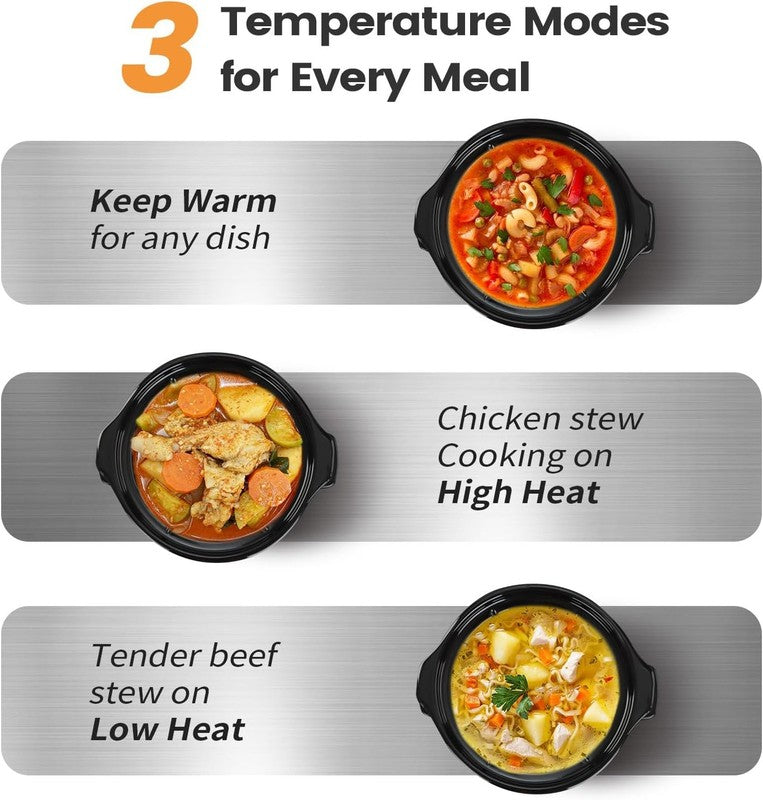 2Qt Small Slow Cooker Ceramic Adjustable Temp Stainless Steel Silver3