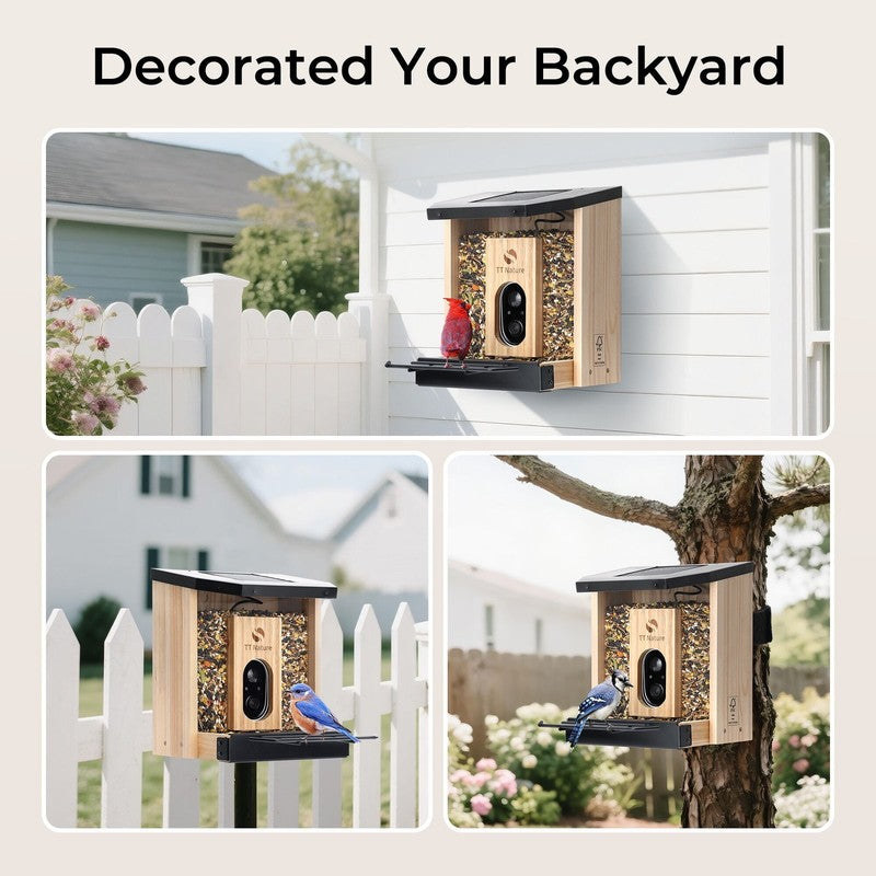 Solar Smart Bird Feeder w Camera AI ID 10,000+ Birds Weatherproof Cedar Wood6