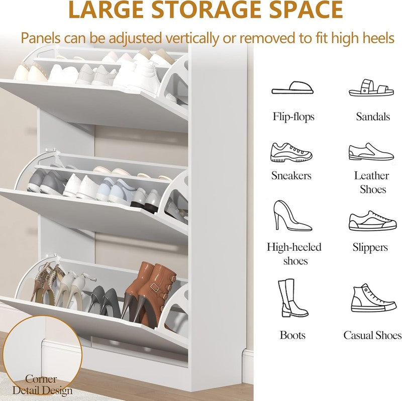 47'' Shoe Cabinet 3 Flip Drawers Slim Wood Storage Rack Organizer Entryway White5