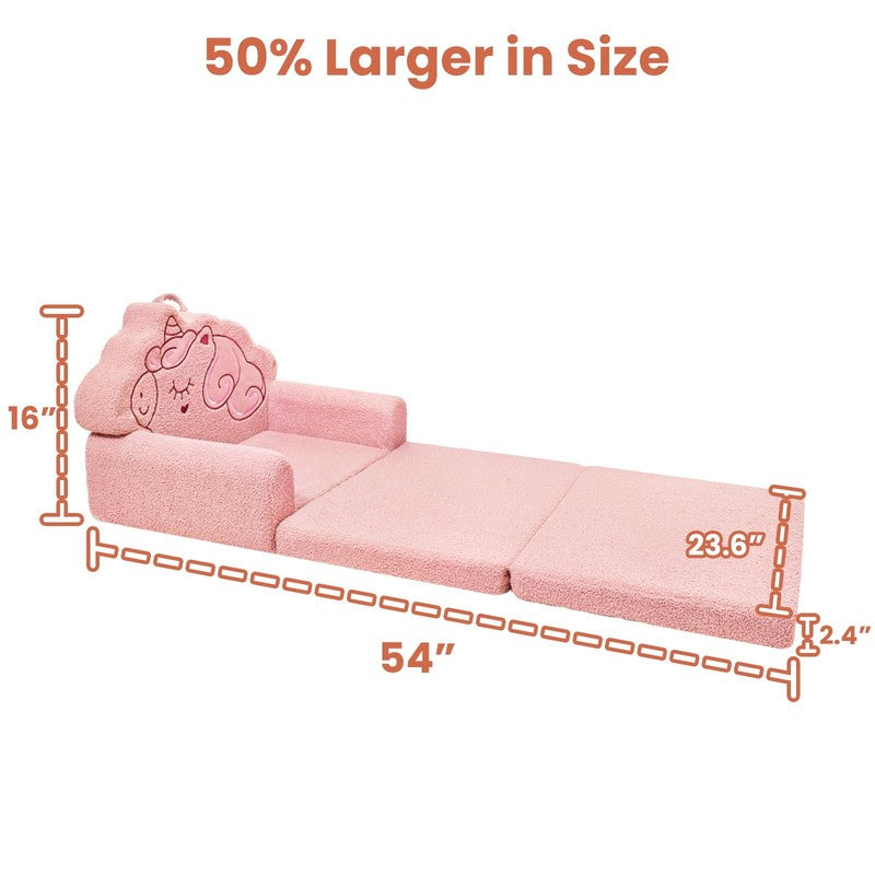 Beavtaens Toddler Couch Pink Unicorn 53" Extra Large 2 in 1 Flip Open Kids Sofa3