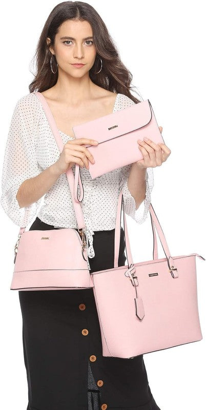 Women Fashion Synthetic Leather Handbag Set 4PCS Tote Shoulder Satchel Purse2