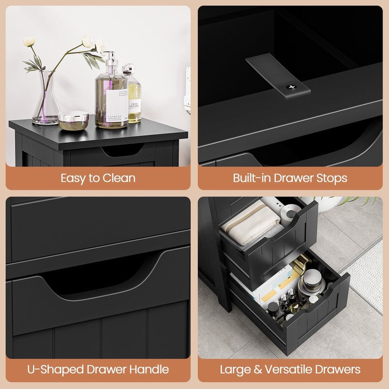 Bathroom Floor Cabinet Wood Free Standing Storage Organizer with 4 Drawers Black4