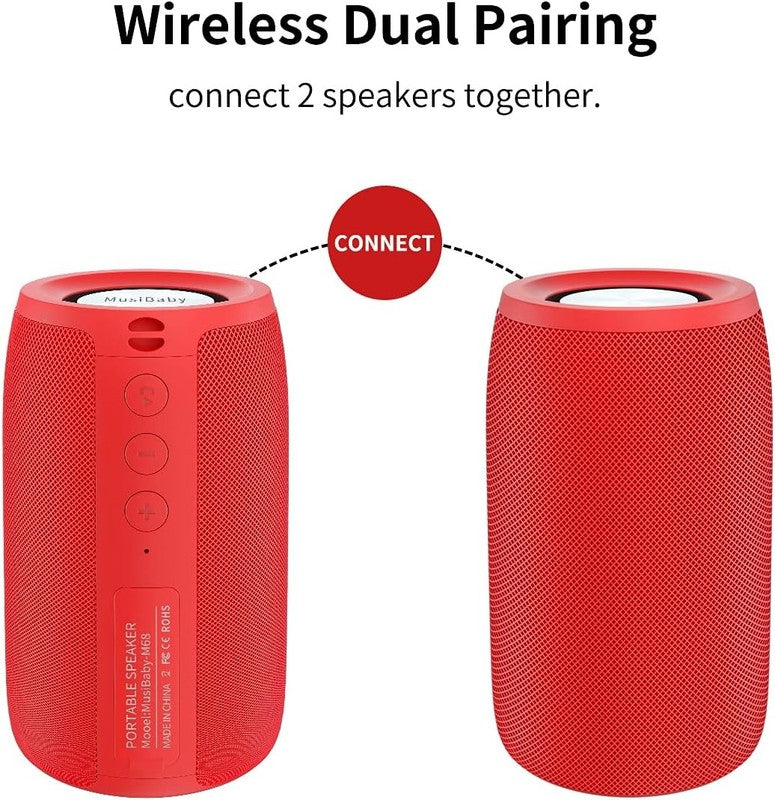 Musibaby 24H Bluetooth Speaker, Waterproof, Dual Pairing, Deep Bass, Red4