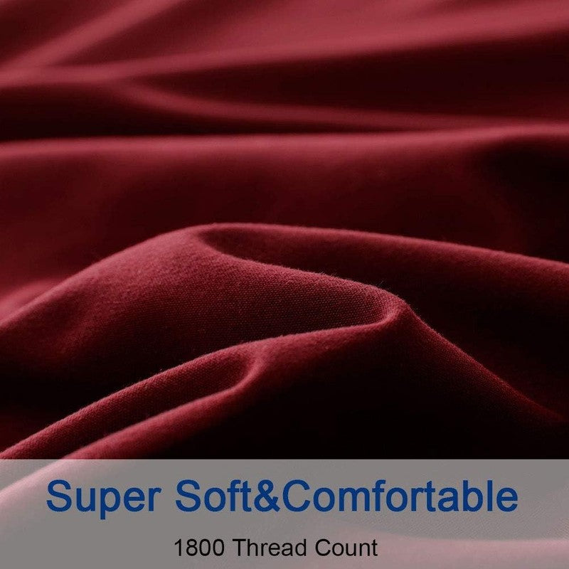 Luxury 1800 Thread Count Microfiber Bed Sheet Set, Burgundy, Queen, 4 Piece3