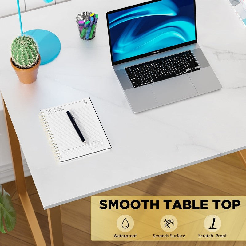 32 Inch Computer Desk,Office Desk with Metal Frame,Adults Can Easily Use It,Gold6